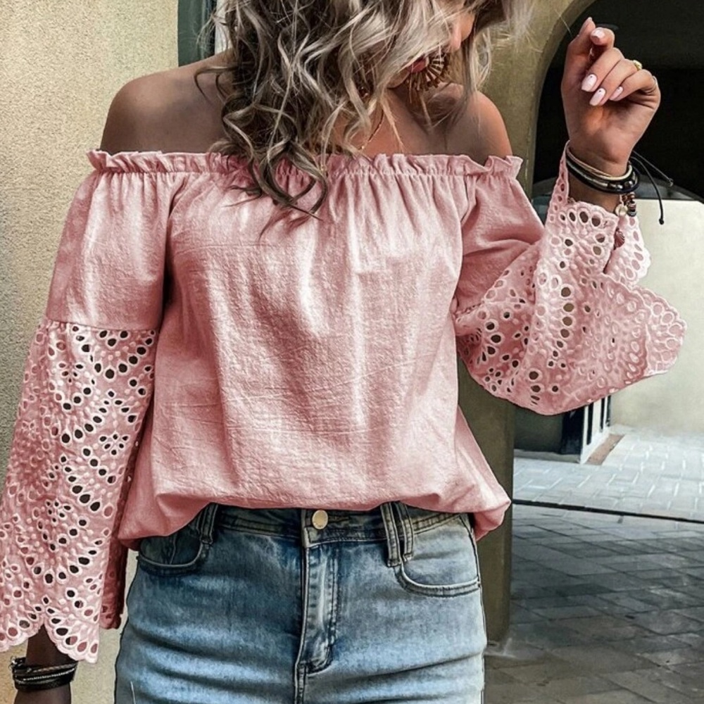 Off the shoulder long sleeve eyelet blouse - size Medium